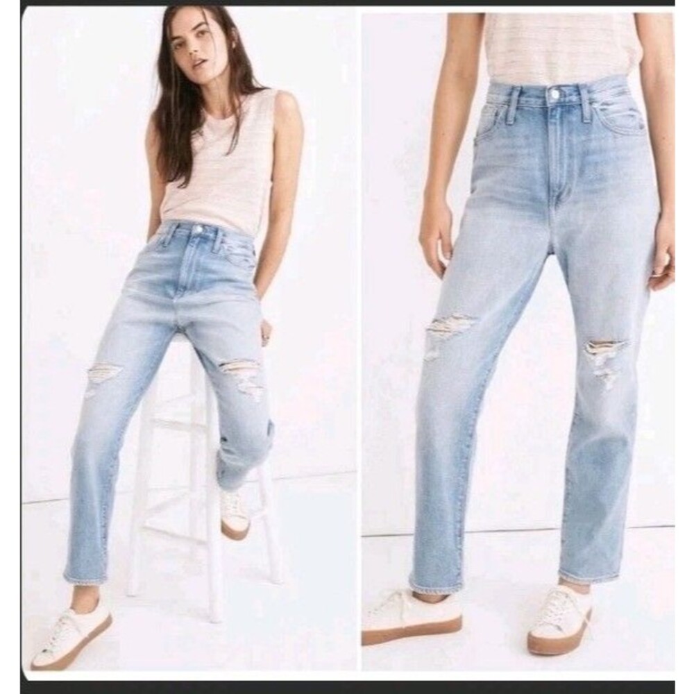 Madewell Women’s The Mom Jean in Gilford Wash Ripped Edition Size 28P High Waist